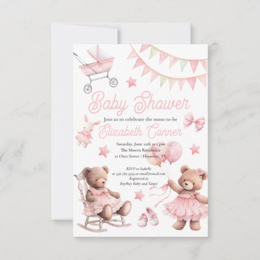 Cute Pink Waterverf Baby Girl Shower Kaart (Voorkant)