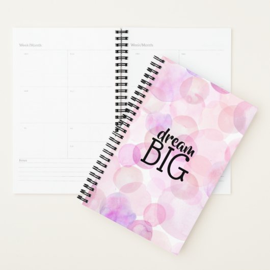 Cute Pink Waterverf Bubbles Dream Big Planner (Display)