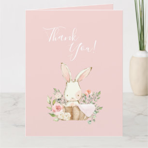 Cute Pink Waterverf Bunny Baby shower Hartelijk da Bedankkaart
