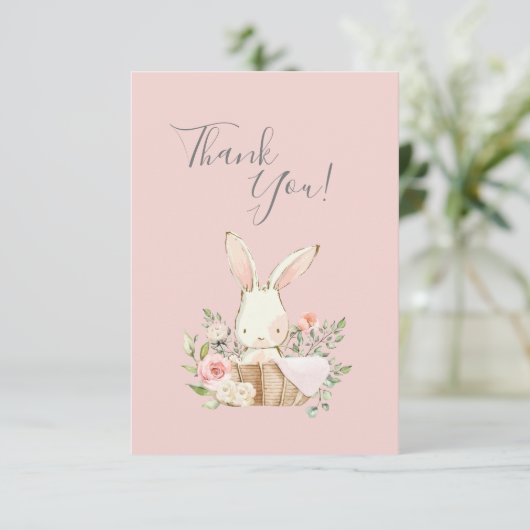Cute Pink waterverf Bunny Baby shower Hartelijk da Bedankkaart (Staand voorkant)