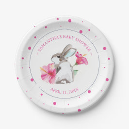 Cute Pink Waterverf Bunny Girl Baby shower Papieren Bordje