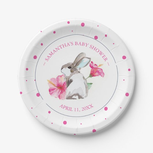 Cute Pink Waterverf Bunny Girl Baby shower Papieren Bordje (Voorkant)