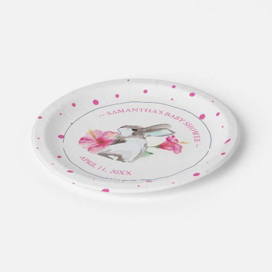 Cute Pink Waterverf Bunny Girl Baby shower Papieren Bordje (Gekanteld)
