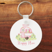 Cute Pink Waterverf Camper Caravan Scene Sleutelhanger (Voorkant)