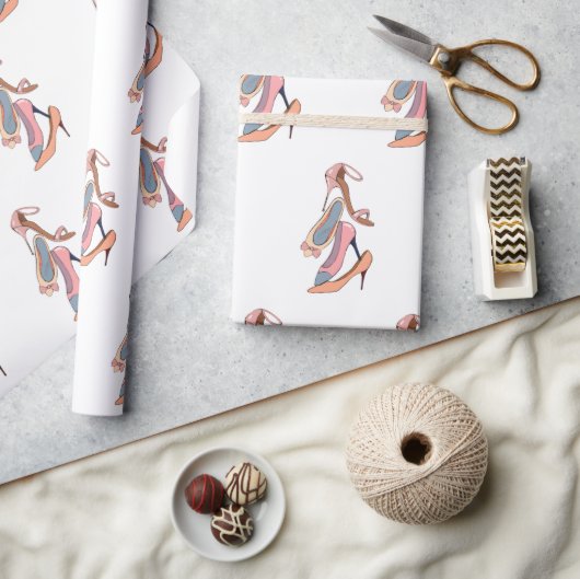 Cute Pink Waterverf Diva Glam Stilettos Cadeaupapier (Crafts)