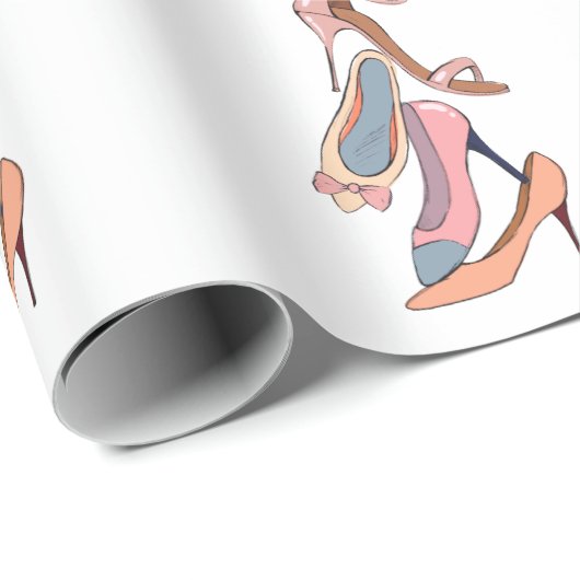 Cute Pink Waterverf Diva Glam Stilettos Cadeaupapier (Rol Hoek)