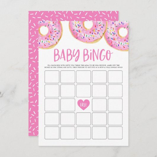 Cute Pink Waterverf Donuts Baby shower Bingo Informatiekaartje (Voorkant / Achterkant)