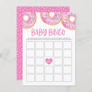 Cute Pink Waterverf Donuts Baby shower Bingo Informatiekaartje