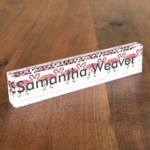 Cute Pink Waterverf Flamingos op White Naambordje