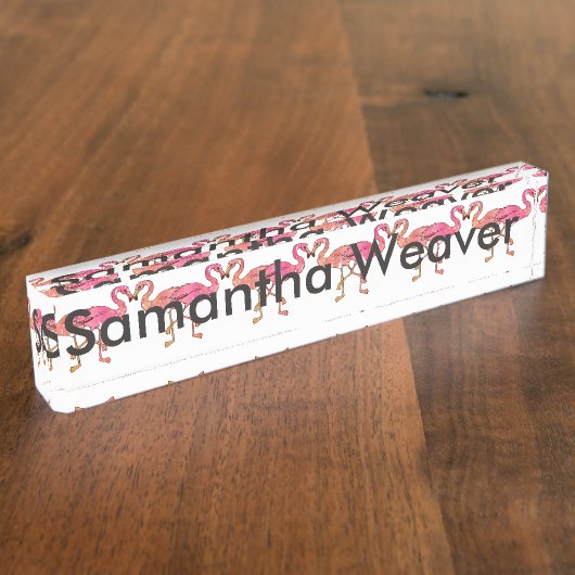 Cute Pink Waterverf Flamingos op White Naambordje (Zijkant)