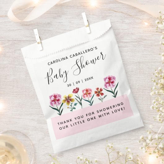 Cute Pink Waterverf Floral Girl Baby shower Bedankzakje (Geknipt)