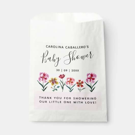 Cute Pink Waterverf Floral Girl Baby shower Bedankzakje (Voorkant)