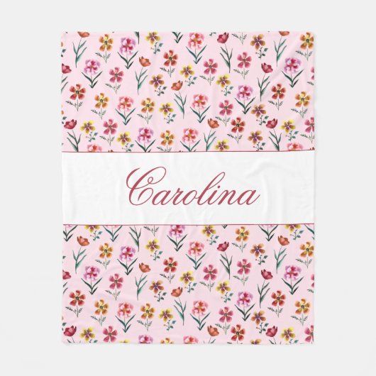 Cute Pink Waterverf Floral Girl Nursery Kinder Roo Fleece Deken (Voorkant)