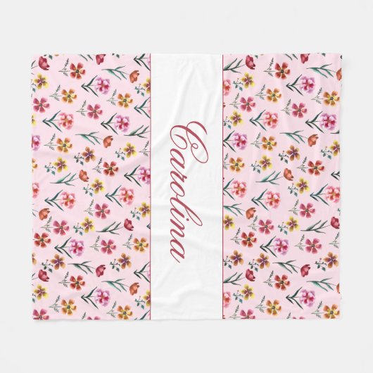 Cute Pink Waterverf Floral Girl Nursery Kinder Roo Fleece Deken (Voorkant (Horizontaal))