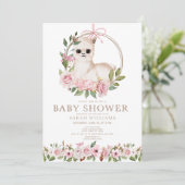 Cute Pink Waterverf Floral Llama Baby shower Kaart (Staand voorkant)