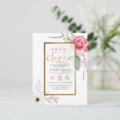 Cute Pink Waterverf Flowers Floral Surprise Party Uitnodiging Briefkaart (Staand voorkant)