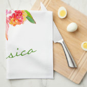 Cute Pink Waterverf Flowers Persoonlijke naam Theedoek (Quarter Fold)