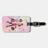 Cute Pink Waterverf Girl Paris Eiffel Tower Bagagelabel (Voorkant horizontaal)