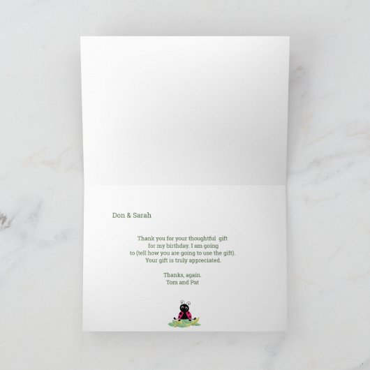 Cute Pink Waterverf Ladybug Dank u Opmerking Bedankkaart (Binnen)