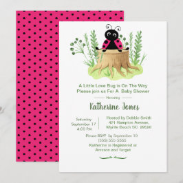 Cute Pink Waterverf Ladybug Girls Baby shower Kaart