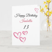 Cute Pink Waterverf Paint Hearts 13th Birthday Kaart (Gele Bloem)