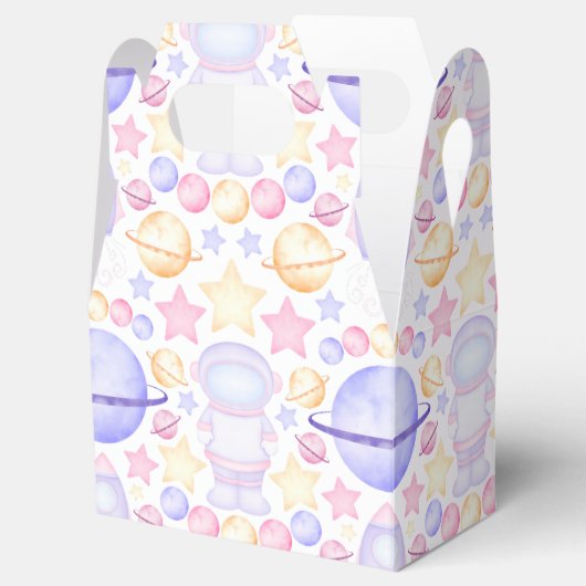 Cute Pink Waterverf Space Astronaus Birthday Bedankdoosjes (Geopend)