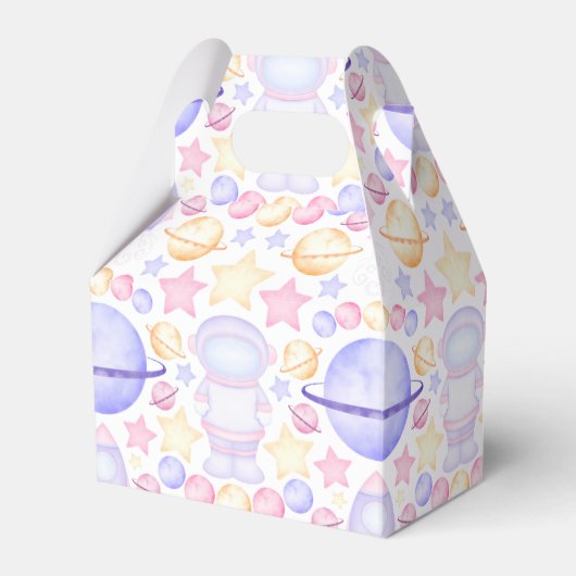 Cute Pink Waterverf Space Astronaus Birthday Bedankdoosjes (Voorkant Zijde)