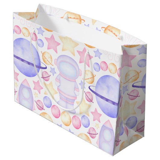 Cute Pink Waterverf Space Astronaus Birthday Groot Cadeauzakje (Achterkant Gekanteld)