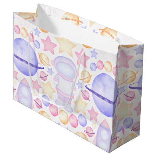 Cute Pink Waterverf Space Astronaus Birthday Groot Cadeauzakje (Voorkant Gekanteld)