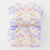 Cute Pink Waterverf Space Astronaus Birthday Inpakpapier Vel (In situ)