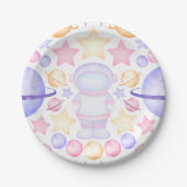 Cute Pink Waterverf Space Astronaus Birthday Papieren Bordje (Voorkant)
