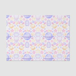 Cute Pink Waterverf Space Astronaus Birthday Tissuepapier