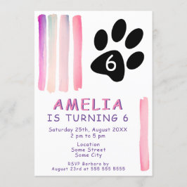 Cute Pink Waterverf Strokes Kinderen Birthday Part Kaart