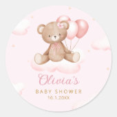 Cute Pink Waterverf Teddy Bear Boho Baby shower Ronde Sticker (Voorkant)