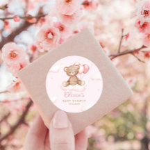 Cute Pink Waterverf Teddy Bear Boho Baby shower