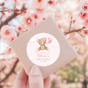 Cute Pink Waterverf Teddy Bear Boho Baby shower Ronde Sticker