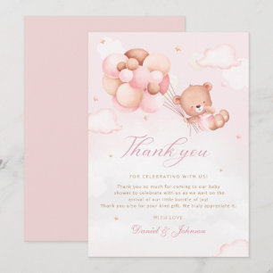 Cute Pink Waterverf Teddy Bear Girl Baby shower Bedankkaart