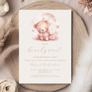 Cute Pink Waterverf Teddy Bear Girl Baby shower Kaart