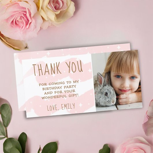 Cute Pink Wave Waterverf Star Girl Foto Bedankkaart