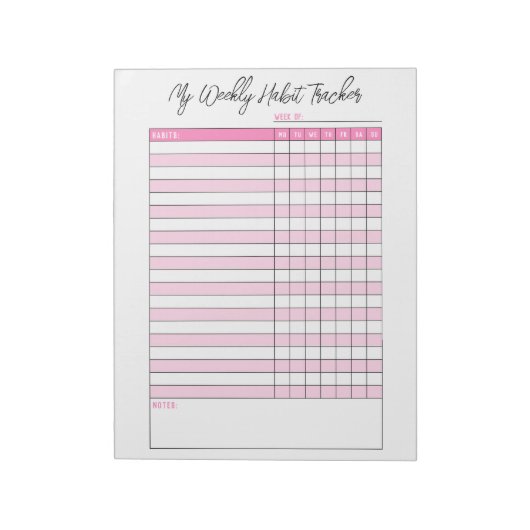 Cute Pink Weekly Habit Tracker Notitieblok (Linkerzijde)