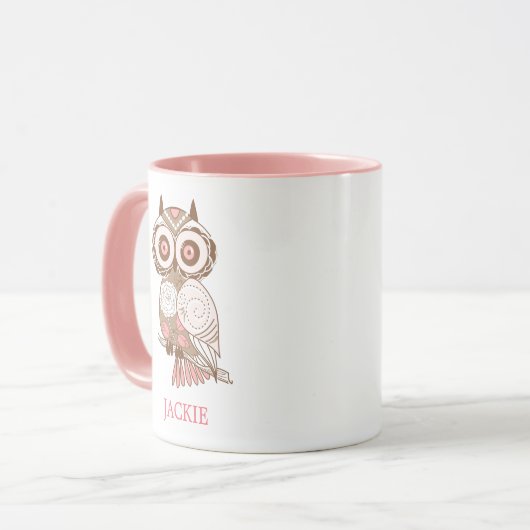 Cute Pink Whimsical Owl Personalized Mok (Voorkant links)