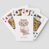 Cute Pink Whimsical Owl Personalized Pokerkaarten (Achterkant)
