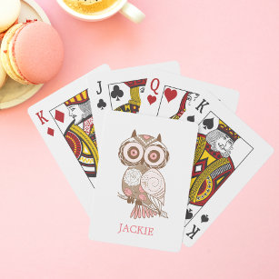 Cute Pink Whimsical Owl Personalized Pokerkaarten