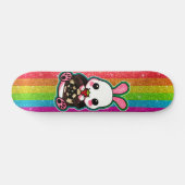 Cute Pink & White Bunny Rabbit Rainbow Glitter Persoonlijk Skateboard (Horizontaal)