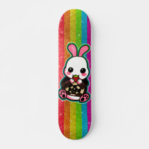 Cute Pink & White Bunny Rabbit Rainbow Glitter Persoonlijk Skateboard