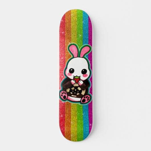 Cute Pink & White Bunny Rabbit Rainbow Glitter Persoonlijk Skateboard (Voorkant)