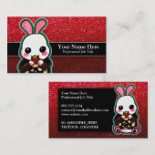 Cute Pink & White Bunny Rabbit Strawberry Glitter Visitekaartje (Voorkant / Achterkant)