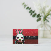 Cute Pink & White Bunny Rabbit Strawberry Glitter Visitekaartje (Staand voorkant)
