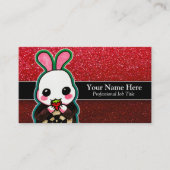 Cute Pink & White Bunny Rabbit Strawberry Glitter Visitekaartje (Voorkant)