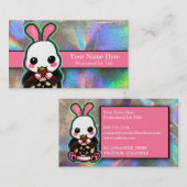 Cute Pink & White Easter Bunny Rabbit Holographic Visitekaartje (Voorkant / Achterkant)